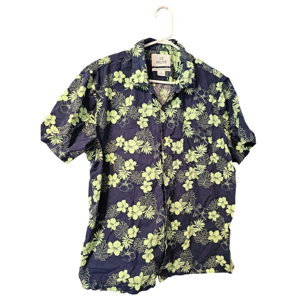 28 Palms Shirt Mens XL Blue Green Tropical Floral Hawaiian Outdoor Short Sleeve